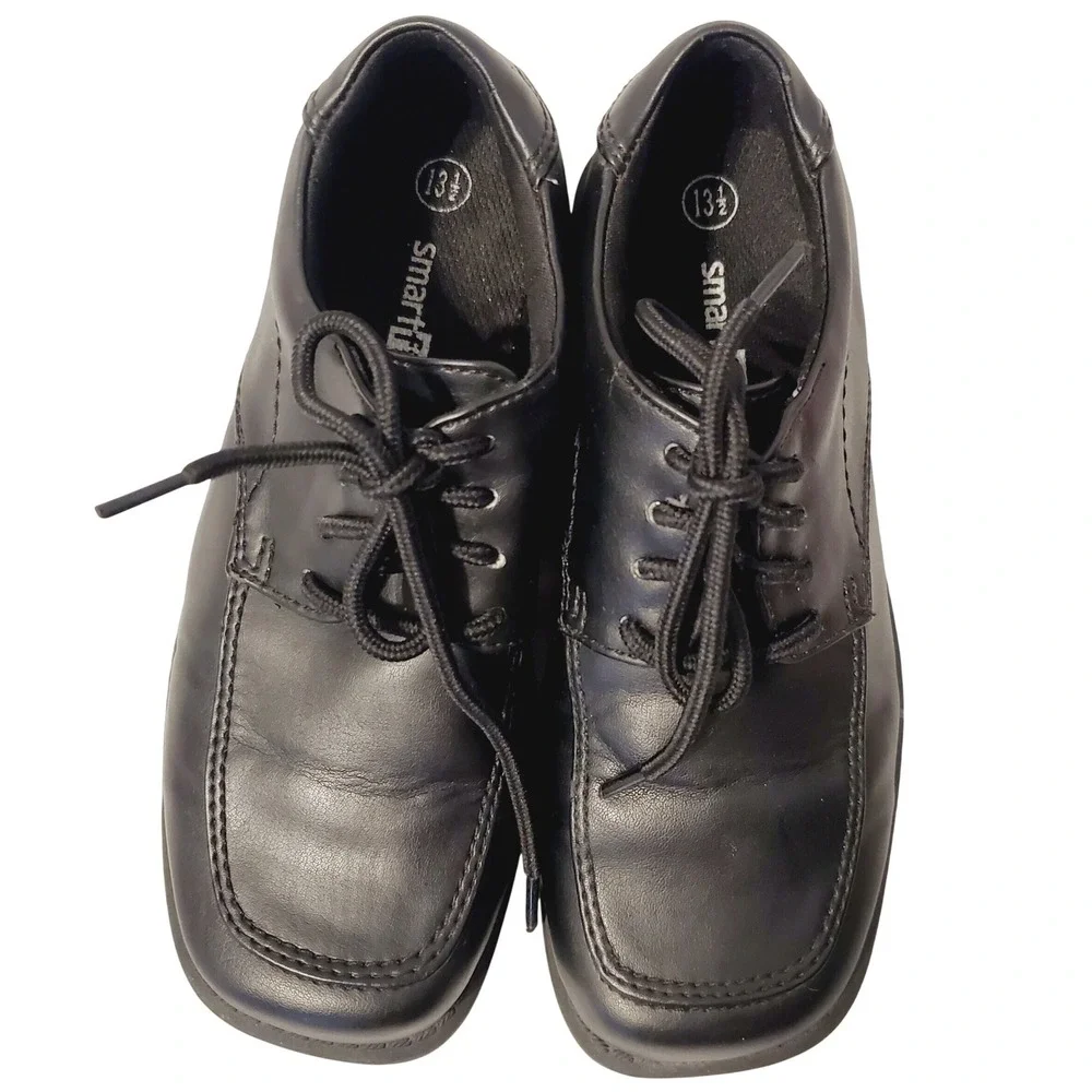 Smartfit Boys Black Lace Up Dress Shoes Square Toe Oxford 13.5 Kids Formal